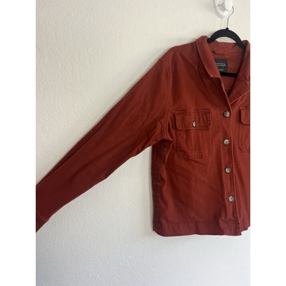 Sanctuary Rust Red Trooper Button Up Shacket Shirt Jacket Pockets Womens Size XL - Picture 7 of 9